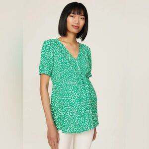 Seraphine green floral maternity blouse, size 8